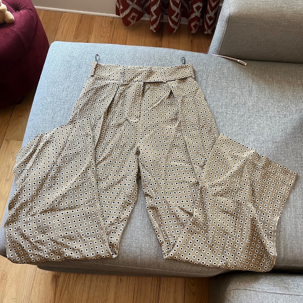Alexandre Vauthier Silk Wide Leg Checkered Pants EU 38 Tan Black